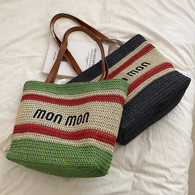 Large Capacity Shoulder Bag Weave Handbag Straw Tote for Women