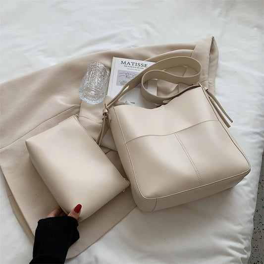 Vintage Leather Shoulder Bags Set for Women Handbags