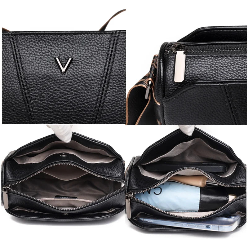Vintage 3 Layer Leather Shoulder Crossbody Bags for Women