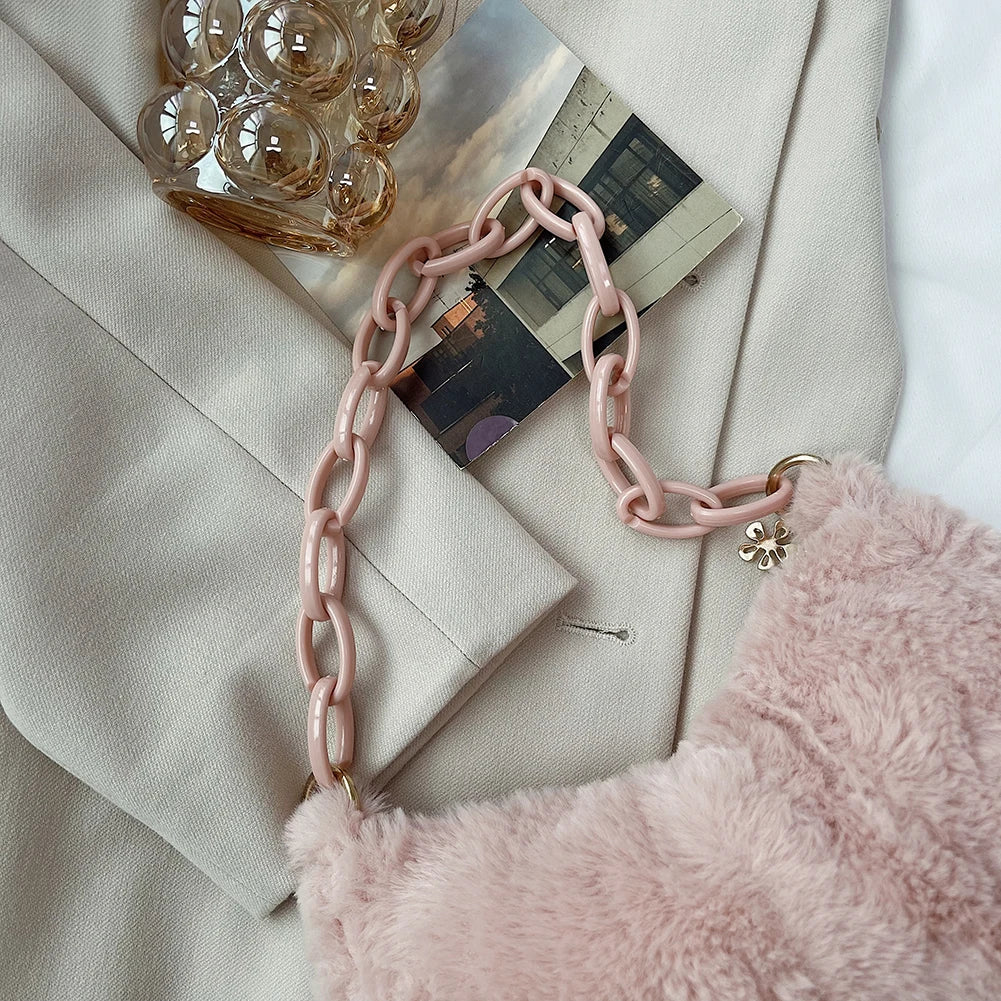 Vintage Acrylic Chain Plush Underarm Bag