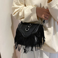 Vintage Tassel Pu Leather Crossbody Bag for Women