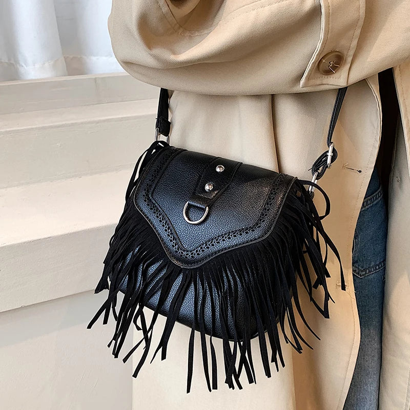 Vintage Tassel Pu Leather Crossbody Bag for Women