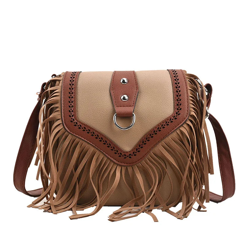 Vintage Tassel Pu Leather Crossbody Bag for Women