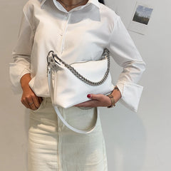 Vintage Soft Leather Shoulder Bag for Women with Metal Chain