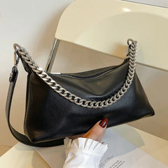 Vintage Soft Leather Shoulder Bag for Women with Metal Chain