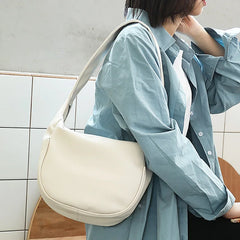 Vintage Wide Strap Shoulder Bag Large Capacity Soft PU Leather