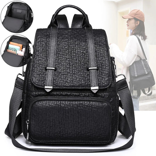 Vintage Leather Backpack Women's School Bag Girls Shoulder Bag