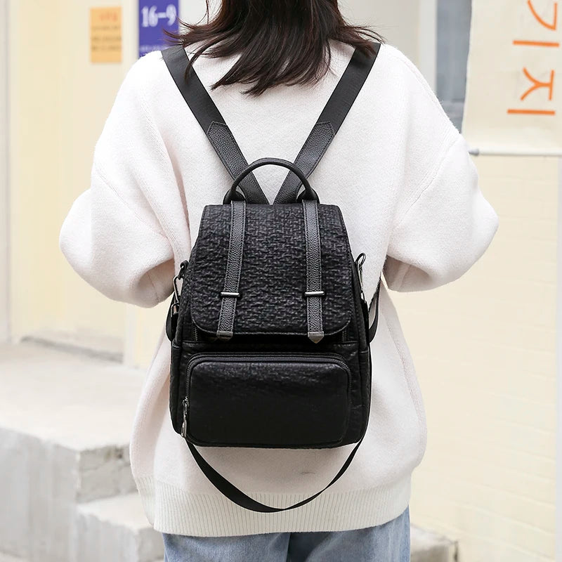 Vintage Leather Backpack for Women Girls School Bag