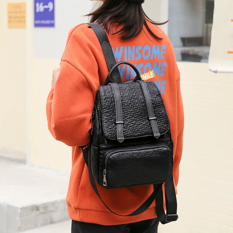Vintage Leather Backpack for Women Girls School Bag