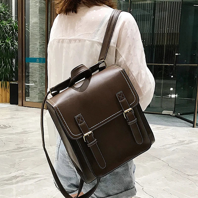Vintage PU Leather Backpack for Girls School Bag High Leisure Shoulder Bag