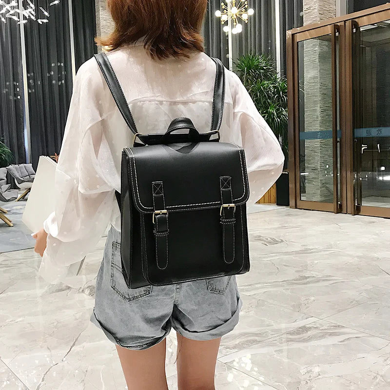 Vintage PU Leather Backpack for Girls School Bag High Leisure Shoulder Bag