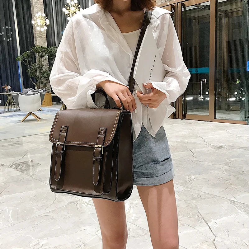 Vintage PU Leather Backpack for Girls School Bag High Leisure Shoulder Bag