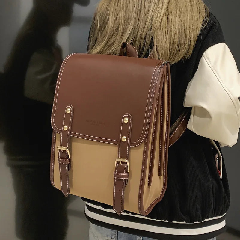 Vintage Backpack Female Pu Leather Bag Women's Backpack School Bag for Girls