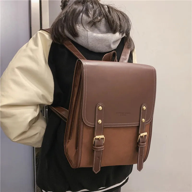 Vintage Backpack Female Pu Leather Bag Women's Backpack School Bag for Girls