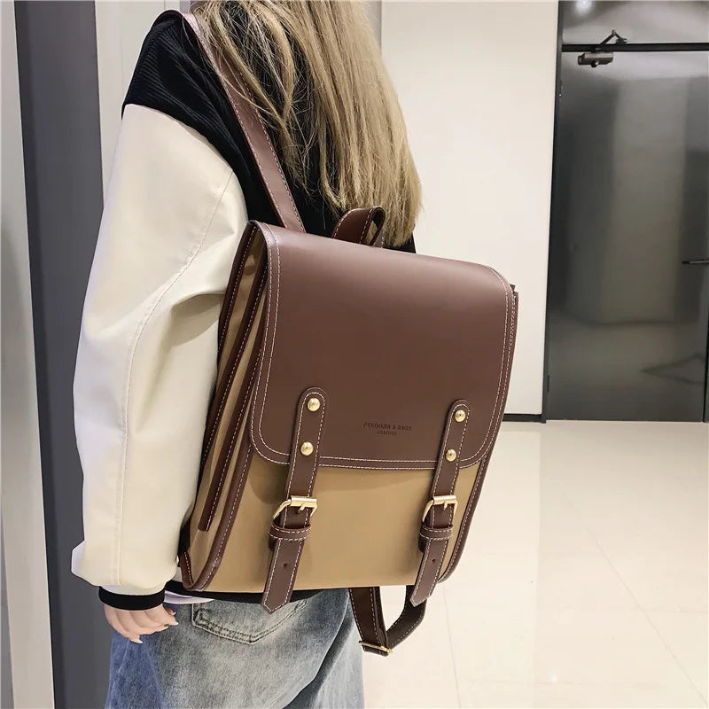 Vintage Backpack Female Pu Leather Bag Women's Backpack School Bag for Girls