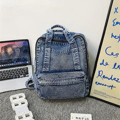 Vintage Denim Backpack Shoulder Bag for Women Student Casual School Travel