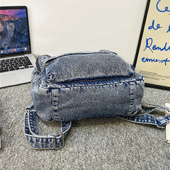 Vintage Denim Backpack Shoulder Bag for Women Student Casual School Travel