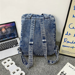 Vintage Denim Backpack Shoulder Bag for Women Student Casual School Travel