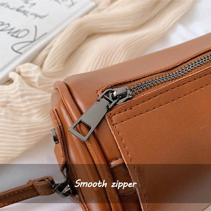 Vintage Crossbody Bag for Women Girl Casual Barrel-Shaped PU Leather Handbags