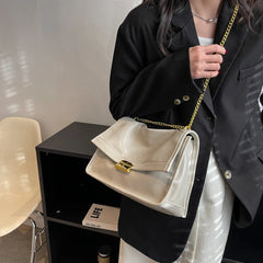 Vintage Oil Leather Lady Shoulder Bag Chains Catch Crossbody Pack