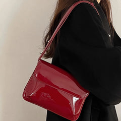 Red Patent Leather Women's Shoulder Bag Small Square Purses Handbags