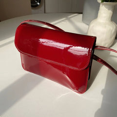 Red Patent Leather Women's Shoulder Bag Small Square Purses Handbags