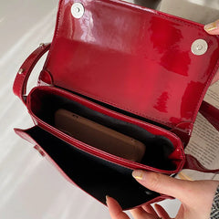 Red Patent Leather Women's Shoulder Bag Small Square Purses Handbags