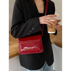 Red Patent Leather Women's Shoulder Bag Small Square Purses Handbags