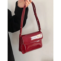 Red Patent Leather Women's Shoulder Bag Small Square Purses Handbags