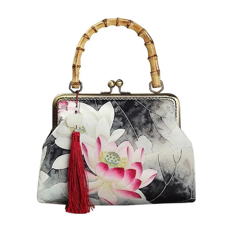 Vintage Shell Lock Wood Hand Bag for Women
