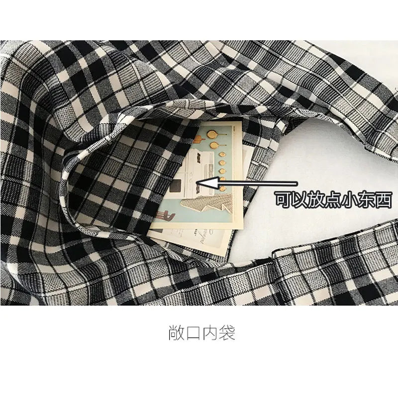 Vintage Plaid Women Shoulder Bag Autumn Winter Large Capacity Tote Canvas Bags