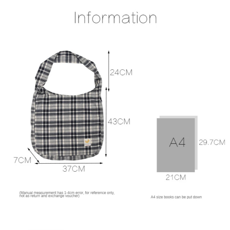 Vintage Plaid Women Shoulder Bag Autumn Winter Large Capacity Tote Canvas Bags