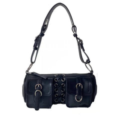 Vintage Women Cylinder Underarm Bag Double Pocket Ladies Shoulder Bag