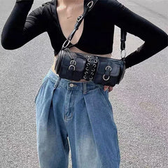 Vintage Women Cylinder Underarm Bag Double Pocket Ladies Shoulder Bag