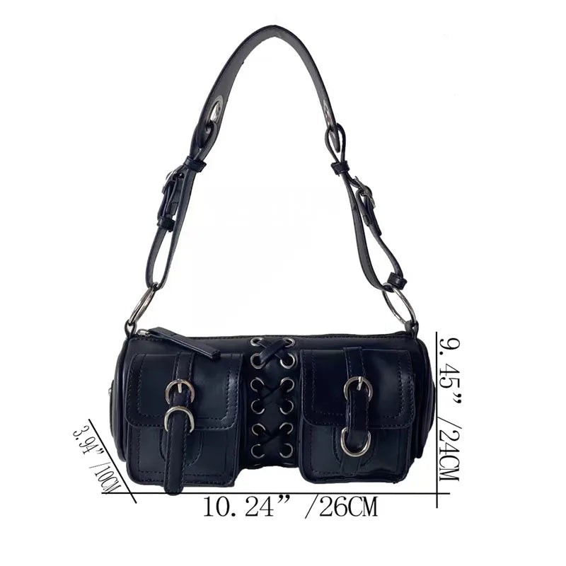Vintage Women Cylinder Underarm Bag Double Pocket Ladies Shoulder Bag