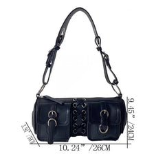 Vintage Women Cylinder Underarm Bag Double Pocket Ladies Shoulder Bag
