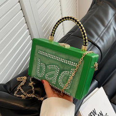 Vintage Women Box Clutch Bag Rivet Chain Handbag Wedding Clutch Shoulder Bag