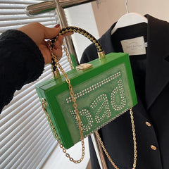 Vintage Women Box Clutch Bag Rivet Chain Handbag Wedding Clutch Shoulder Bag
