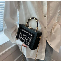 Vintage Women Box Clutch Bag Rivet Chain Handbag Wedding Clutch Shoulder Bag