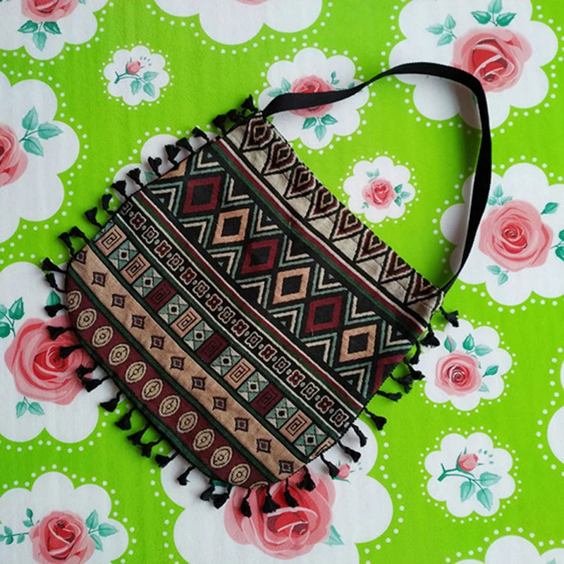Boho Tassel Shoulder Bag Fringed Stripe Handbag