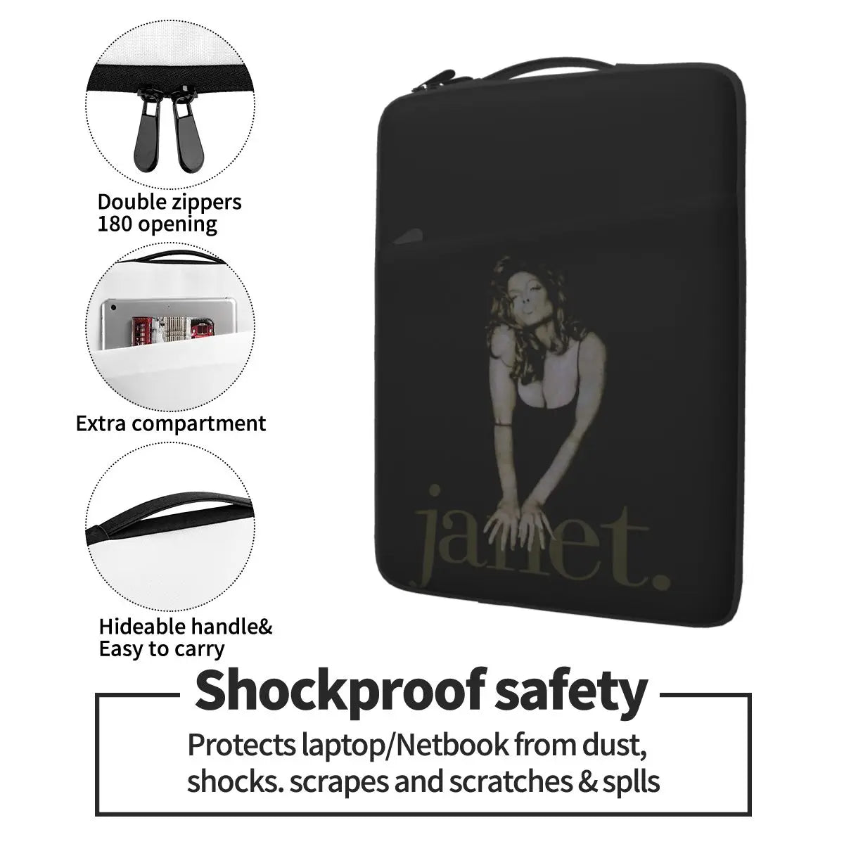 Vintage Bootleg Hiphop Janet Jackson Waterproof Laptop Bag 13-15 Inch