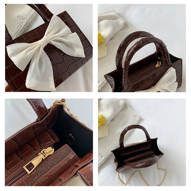 Vintage Bowknot Shoulder Bag Crossbody Purse Small PU Leather Handbag Clutch