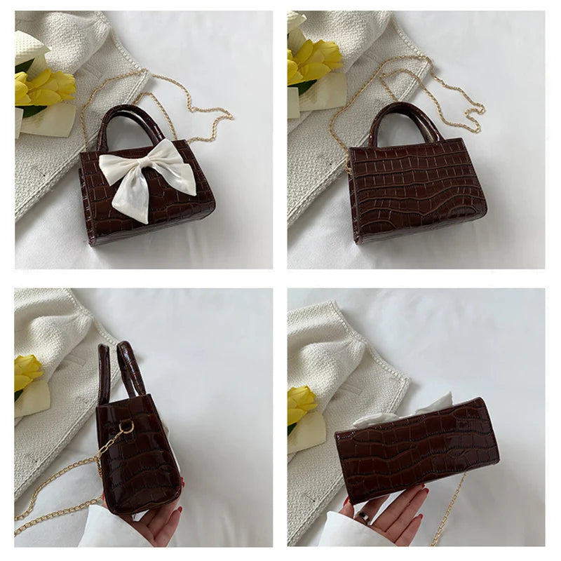 Vintage Bowknot Shoulder Bag Crossbody Purse Small PU Leather Handbag Clutch