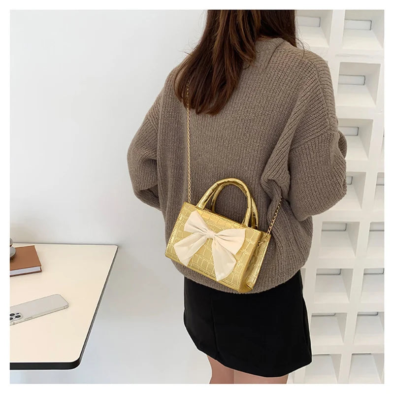 Vintage Bowknot Shoulder Bag Crossbody Purse Small PU Leather Handbag Clutch