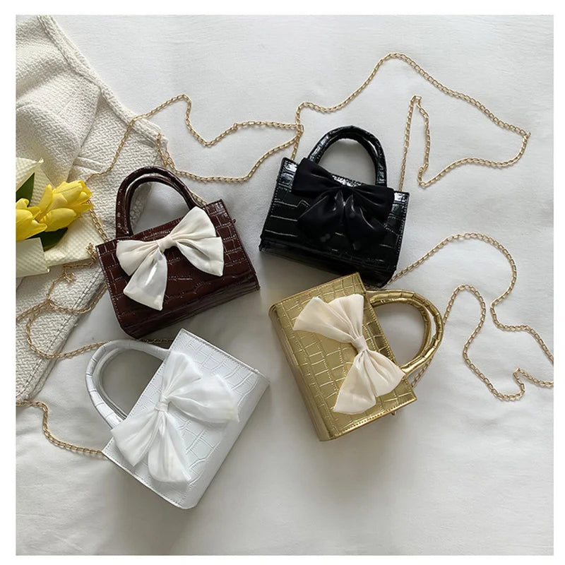 Vintage Bowknot Shoulder Bag Crossbody Purse Small PU Leather Handbag Clutch