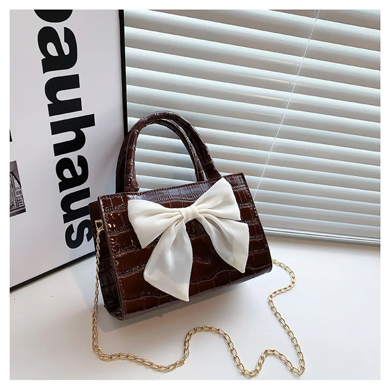 Vintage Bowknot Shoulder Bag Crossbody Purse Small PU Leather Handbag Clutch