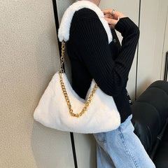 Vintage Hobos Faux Fur Shoulder Handbag Women Messenger Bags