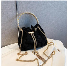 Vintage Rhinestone Bucket Handbag Purses Women Shoulder Crossbody Bag
