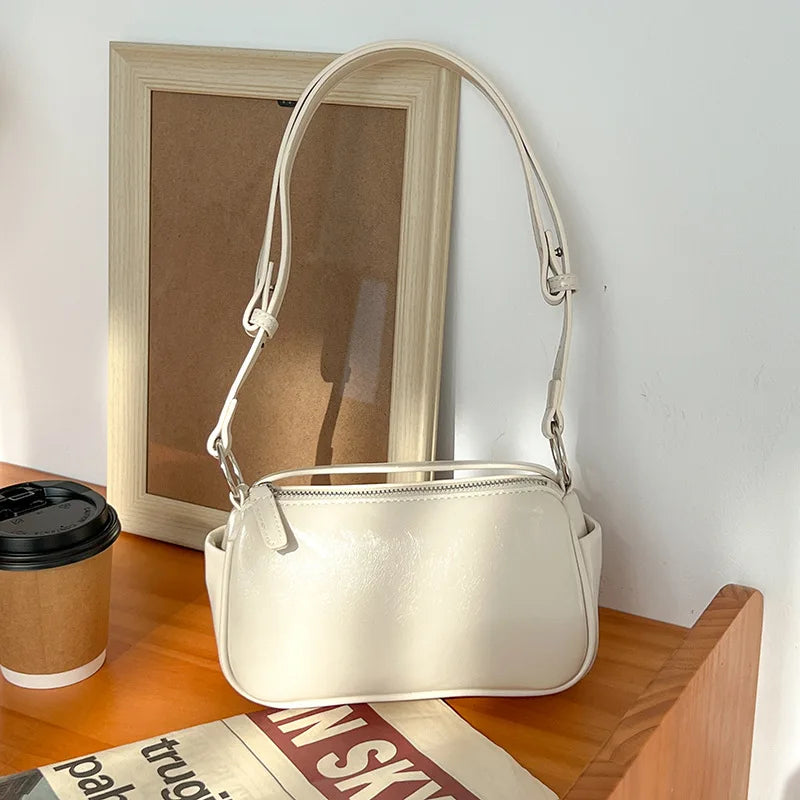 Vintage Bright Leather Handbag for Women Single Shoulder Underarm Bag Soft PU