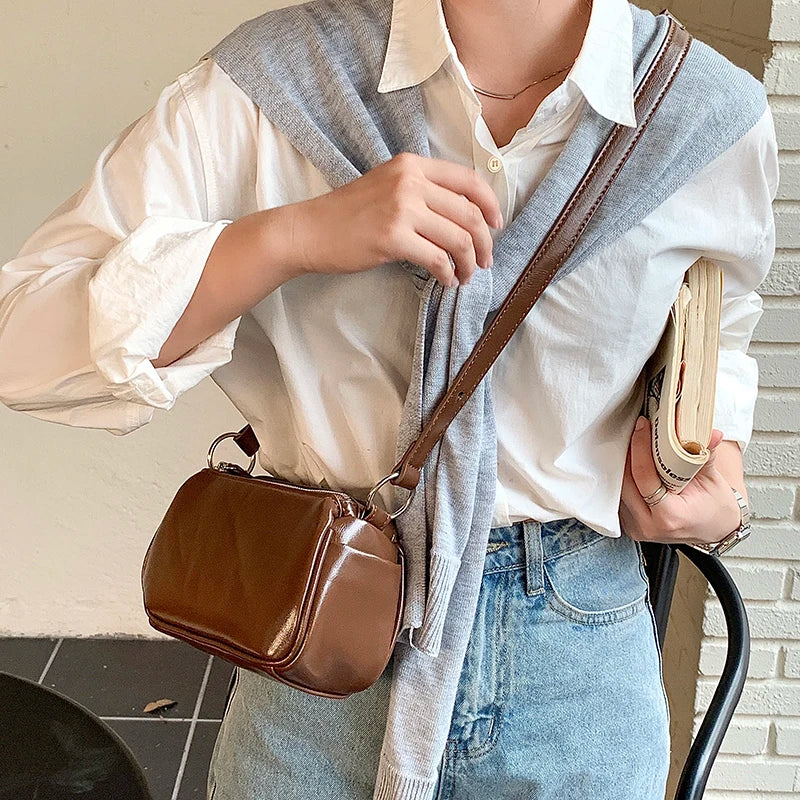 Vintage Bright Leather Handbag for Women Single Shoulder Underarm Bag Soft PU